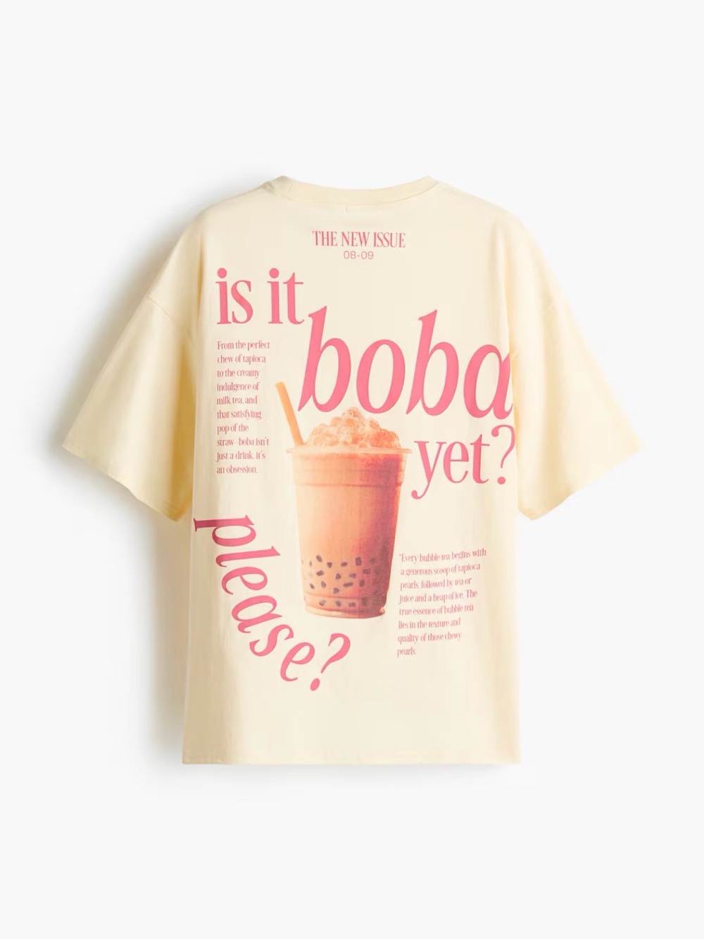 H&M Cream Short Sleeve Tee with Pink Boba Graphic